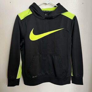 NIKE Classic Dri-Fit Athletic Activewear Logo Hoodie Black Neon Green Boy's Sz L